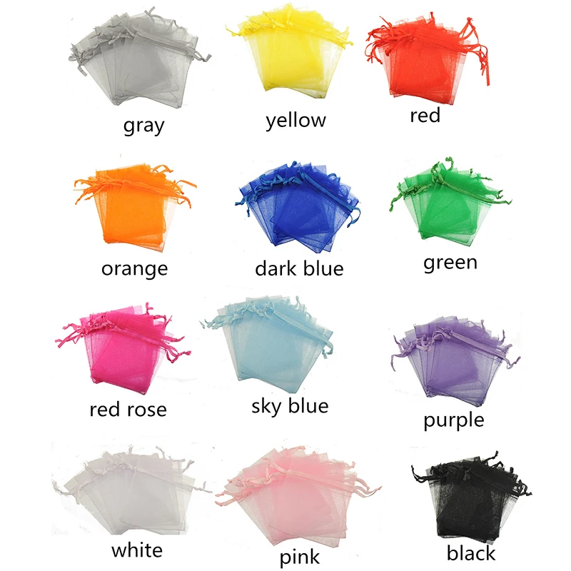 50pcs/bag Jewellery Packaging Diy Make Gifts Show Display Rectangle Thin Purple Ventilate Organza Drawstring