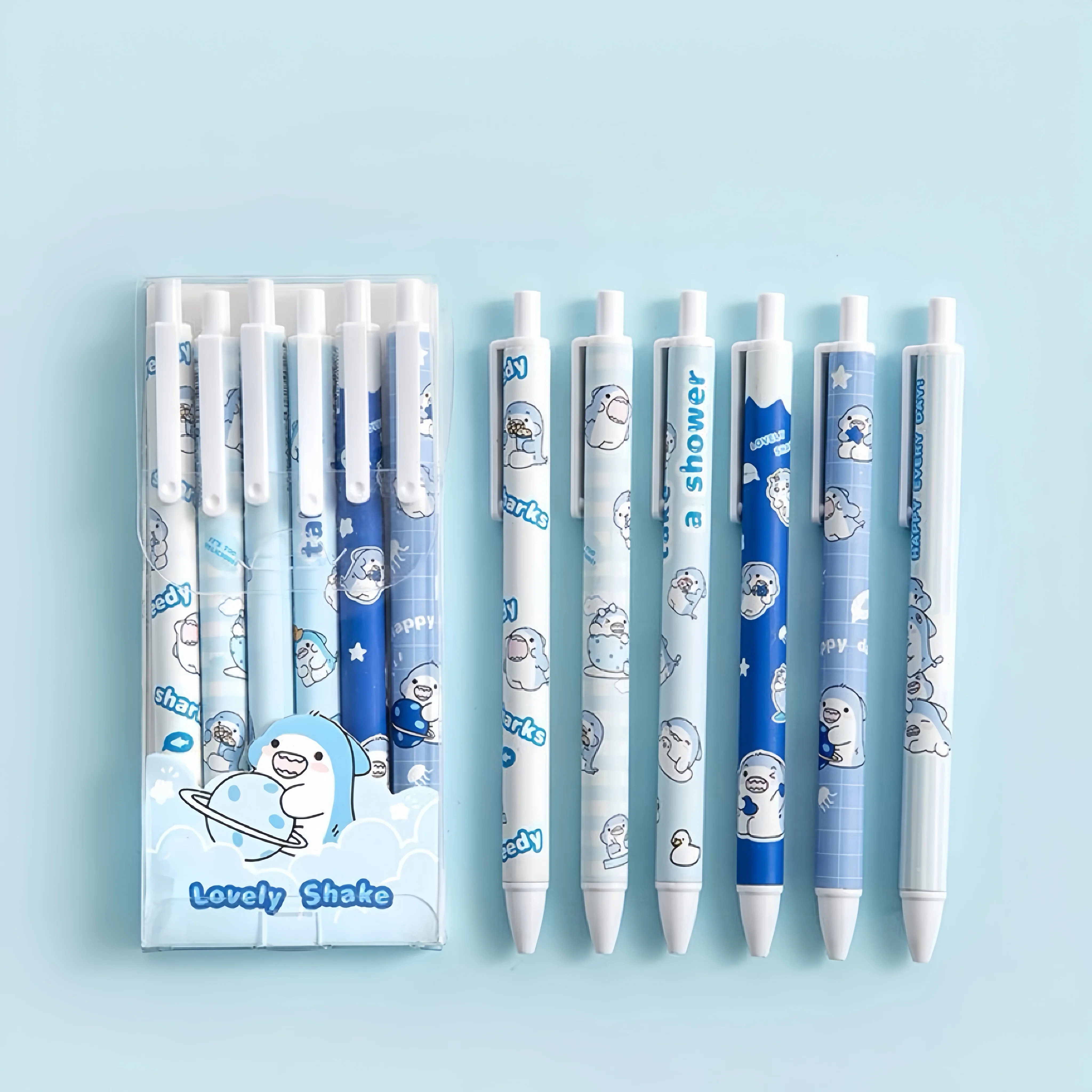 6-Pack Cartoon Shark Click Pens 0.5mm Black Cute Bullet Pens, Must-Have Back-to-School Stationery for Students