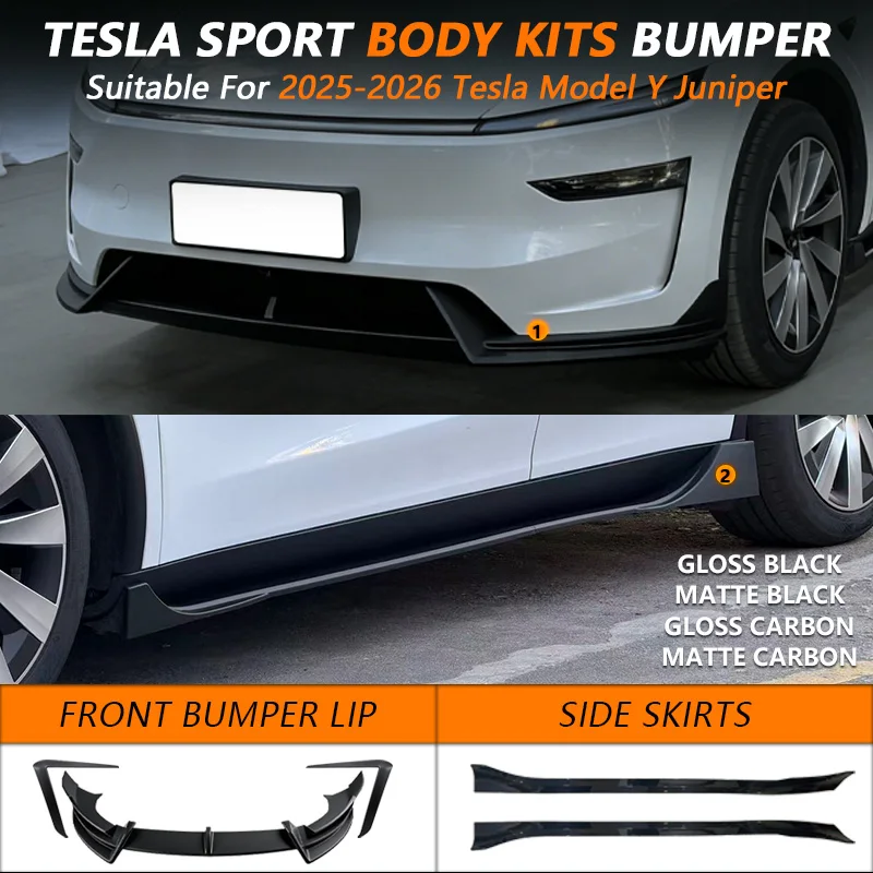 

AD Front Lip Spoiler For Tesla Model Y Juniper 2025+ Bumper Lip Front Guard Trim Side Skirt ABS Body kits Auto Accessorie