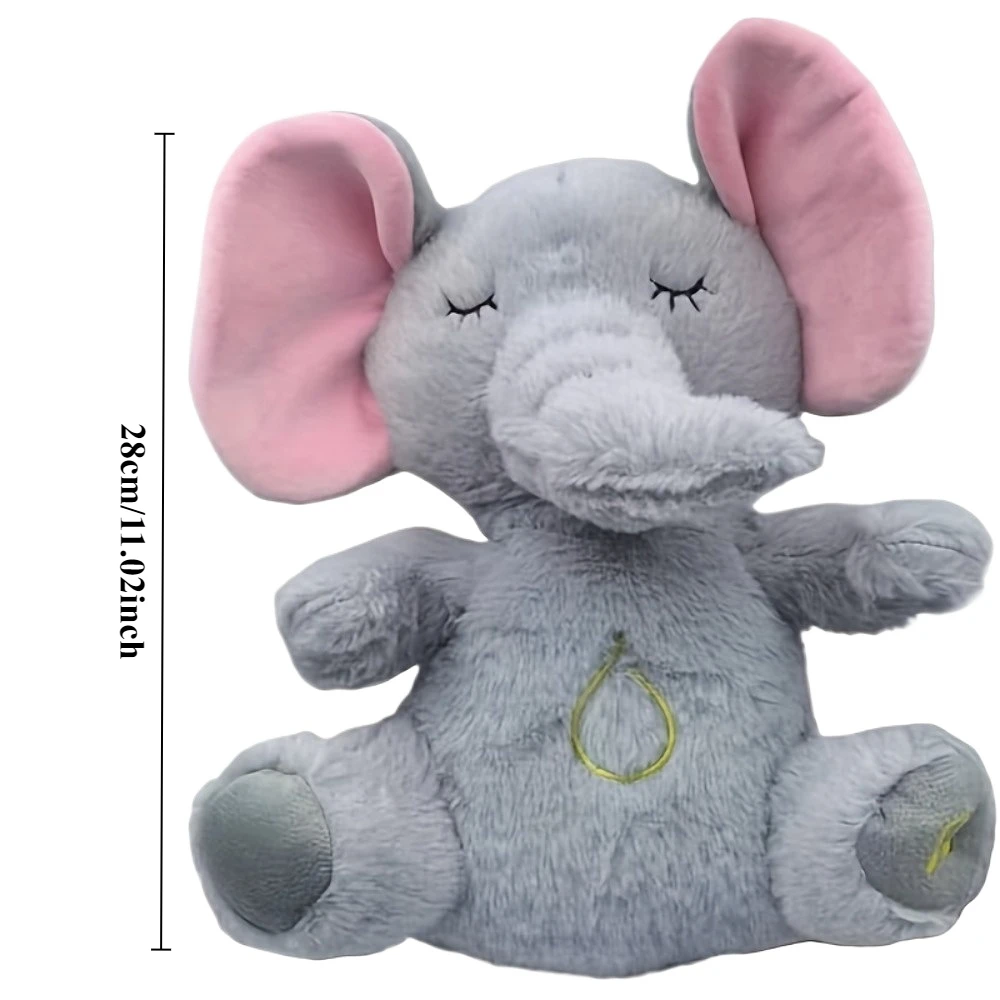 Elephant Plush Puppet with Soothing Sound, Rhythmic Breathing Motion and Gentle Lights, Baby Plush Toys Safe for 0+ Months