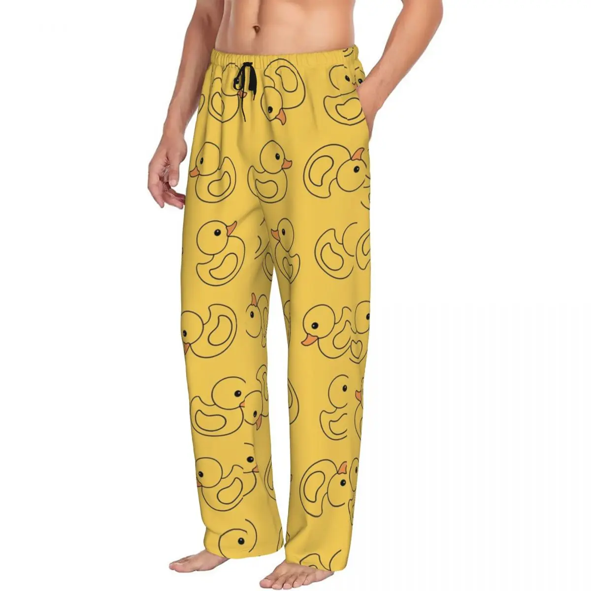 Custom Printed Men's Yellow Rubber Duck Pajama Pants Gothic Sleepwear Sleep Lounge Bottoms with Pockets