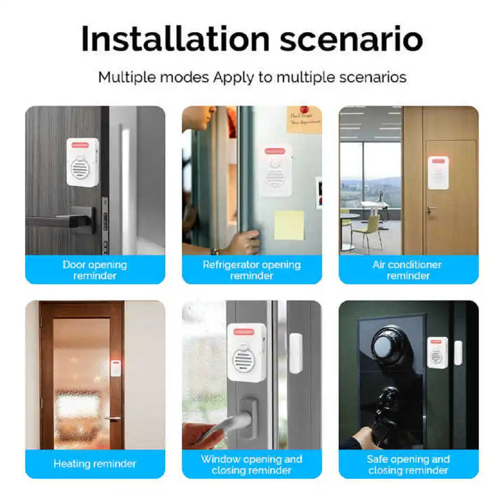Portable Wireless Security System Safety Sensor Triggered Door Alarm With Sound Warning And Light Three Level Volume Adjustment
