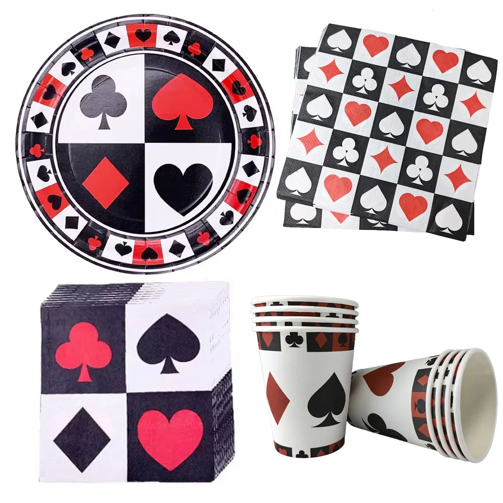 

Poker Theme Tableware Casino Party Plates Poker Paper Plates Cups tablecloth for Adults Poker Night Las Vegas Party Decorations