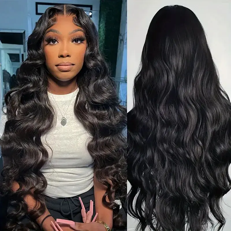 Natural Black 150 Density 13x6 HD Lace 18 32 Inch Wig Glueless Pre-Cut Water Women Front Wave Human Hair Wig