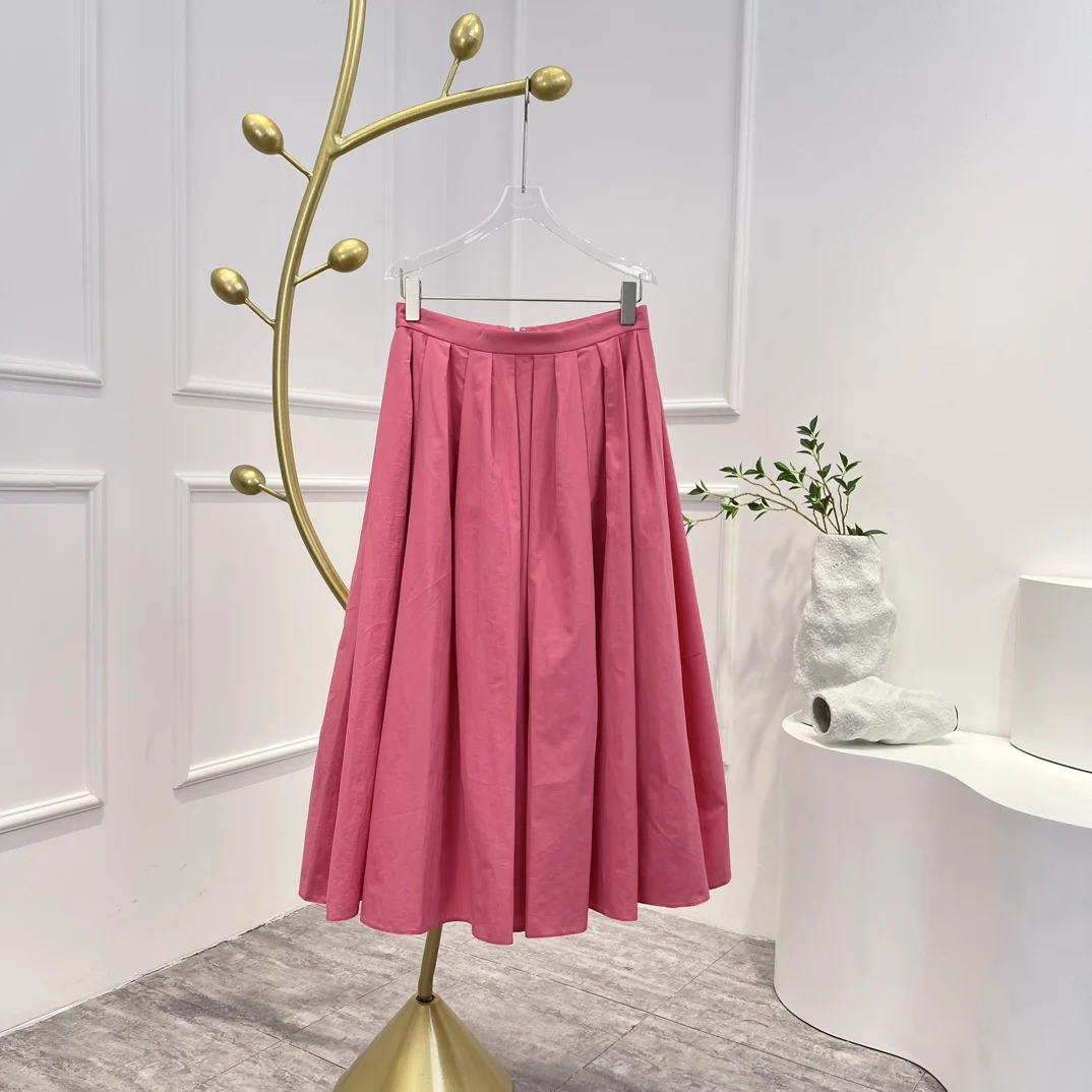 Two Colors High Quality Solid Pleated Flare Hem Skirt Women Casual Wear 2023 Summer Autumn Clothes