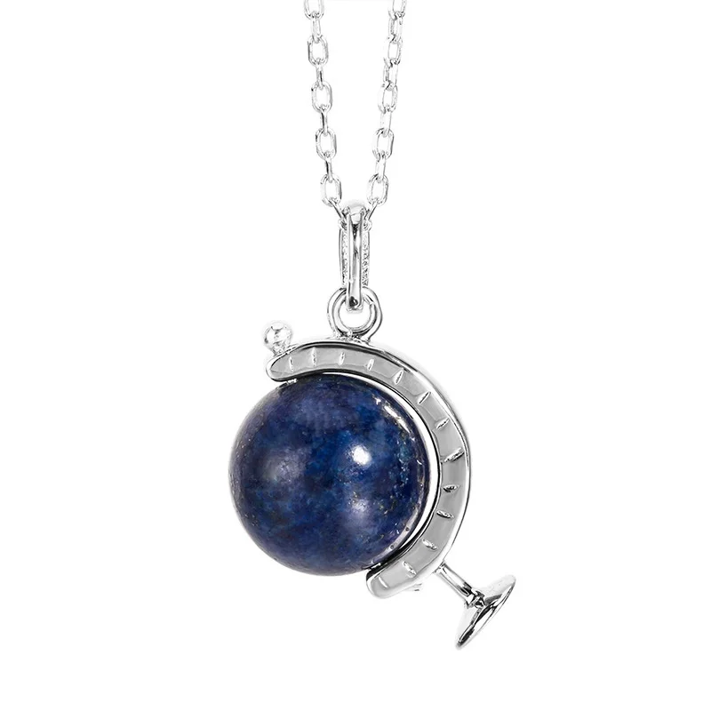 925 silver lapis lazuli globe pendant, rotating round ball temperament, couple necklace, birthday gift for boyfriend A146