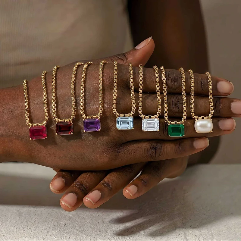 EILIECK Neue Sternzeichen-Geburtsstein-Anhänger-Halskette für Frauen Edelstahl Farbige Kubische Zirkonia Halskette Schmuck Geschenk – Detail 8