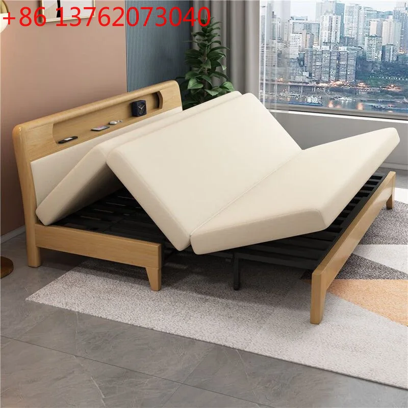 Solid wood sofa bed foldable push-pull sitting and sleeping multi-functional bed