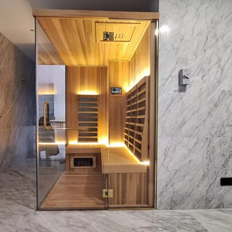 Sauna infrarroja de espectro completo para uso doméstico, terapia de luz roja, sala de Sauna, vapor seco, calor suave, Sauna finlandesa, marco de aluminio negro