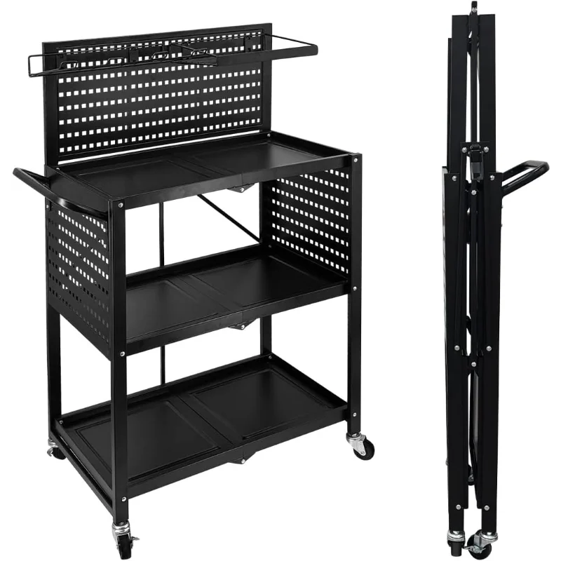 lumizone Tool Cart Hook Set A 3-Tier Foldable Tool cart on wheels DIY Use Tool organization Storage Mobility Transport