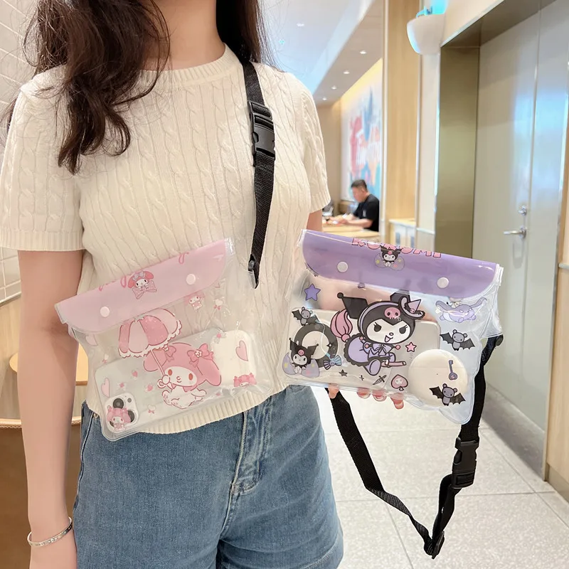 Sanrio Hello Kitty Mobile Phone Waterproof Bag Cute Universal Fanny Pack Shoulder Bag Swimming Rafting Hot Spring Storage Bag