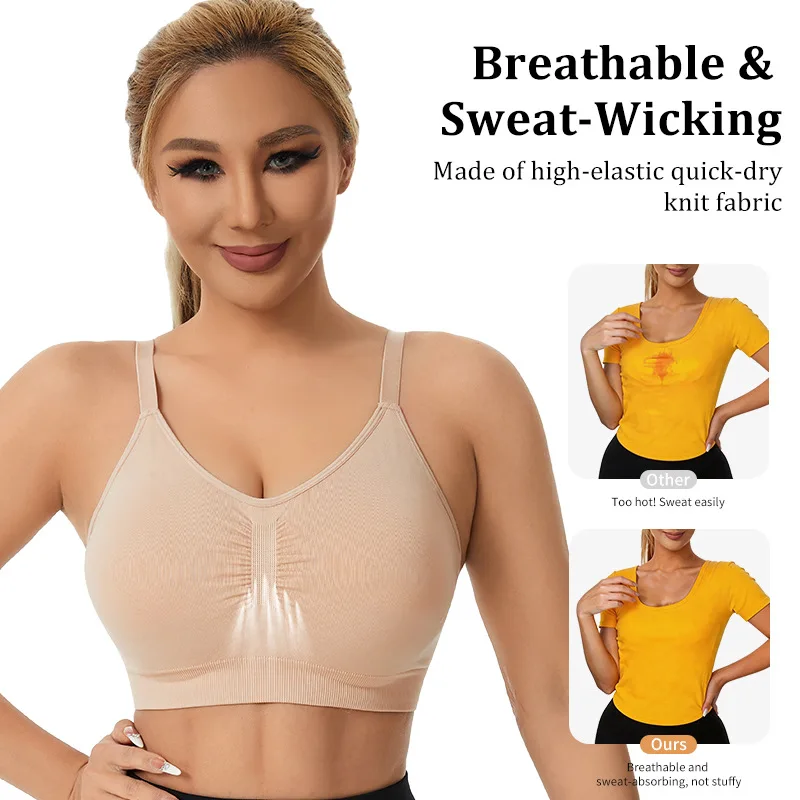 Women Wireless Sports Bras Soft Removable Padded Workout Bra Full Coverage Push Up Bralettes Seamless Bra for Yoga Fitness