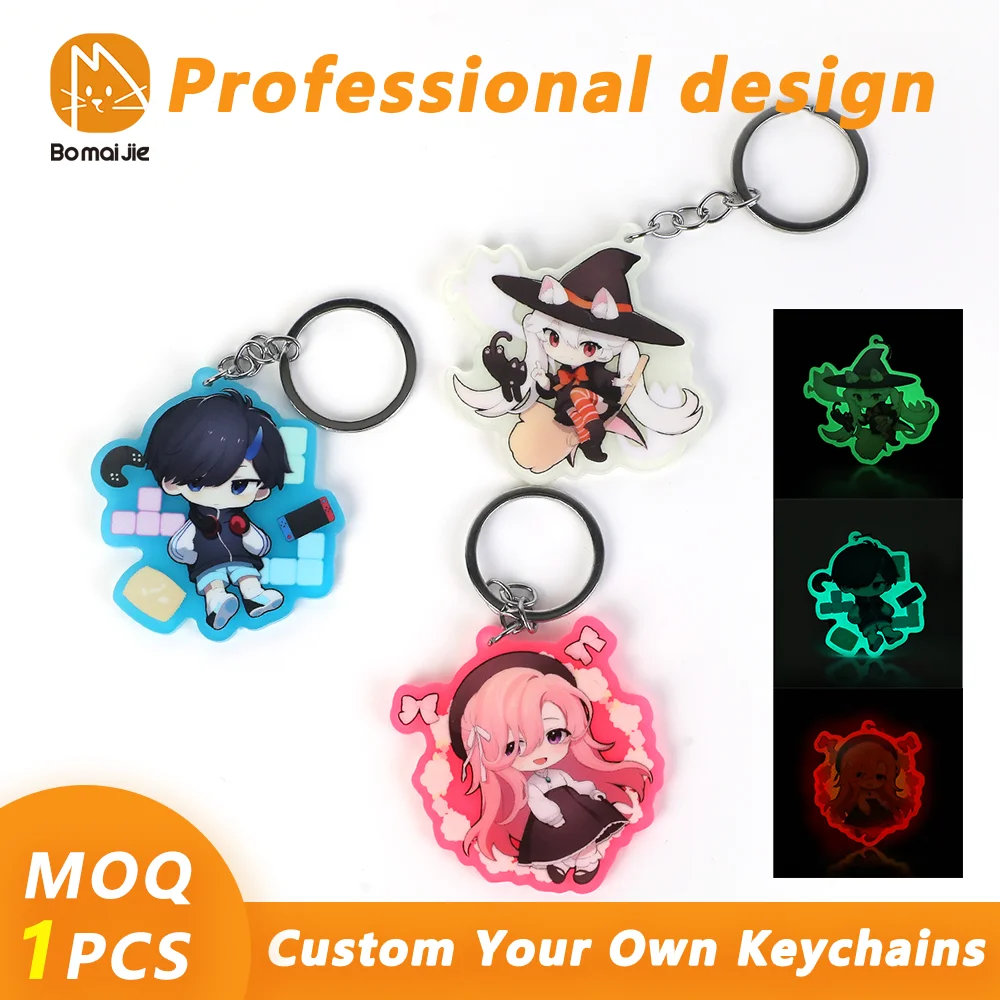 Custom Keychain Glow In The Dark Acrylic Keychains Photo Customized Anime Charms Personalized Design Keychains Customized gifts