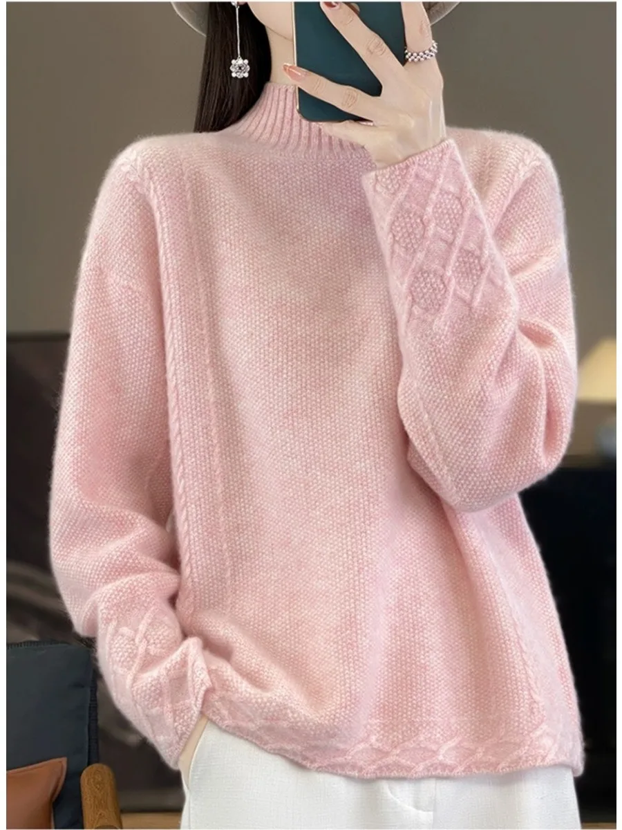 

Thiened Woolen Knitted Sweater Women's f-High Collar Base irt Autumn Winter Soft Warm Long Sve Casual Sle
