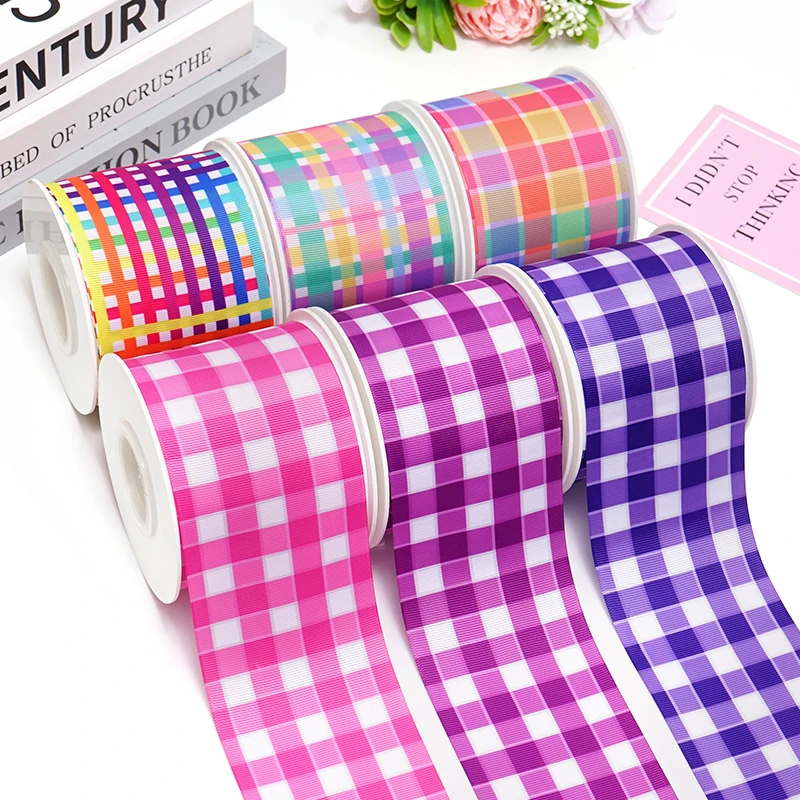 5 Yards Grid Printed Grosgrain Satin Ribbons For Bows DIY Craft Decoration Packaging Supplies. 85863