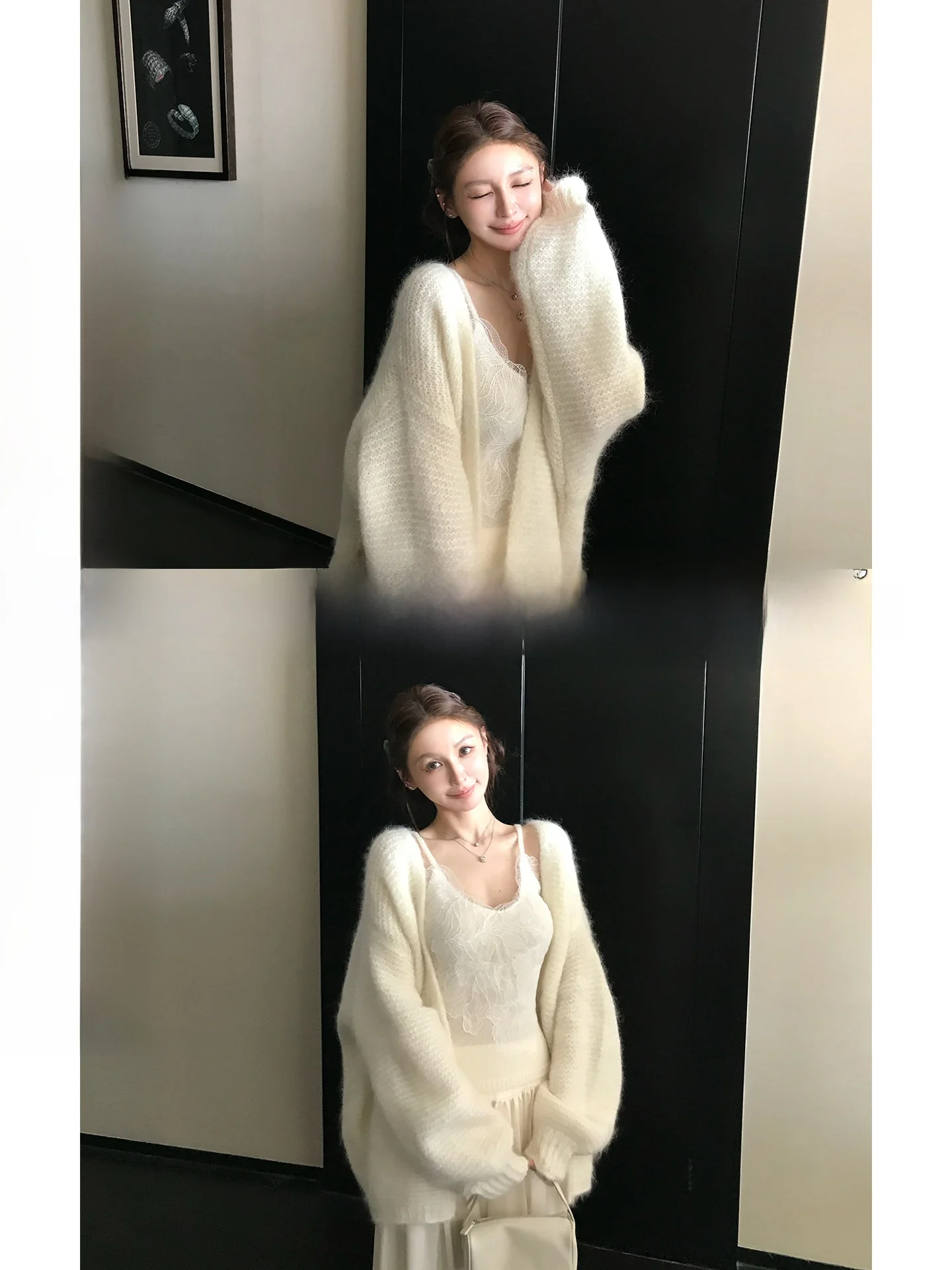 

Skk Store Tuscany Spring Alpaca Wool Camere Hand Hooked Thi Needle Open Cardigan Strap Women's Casual Long Sve Knitted...