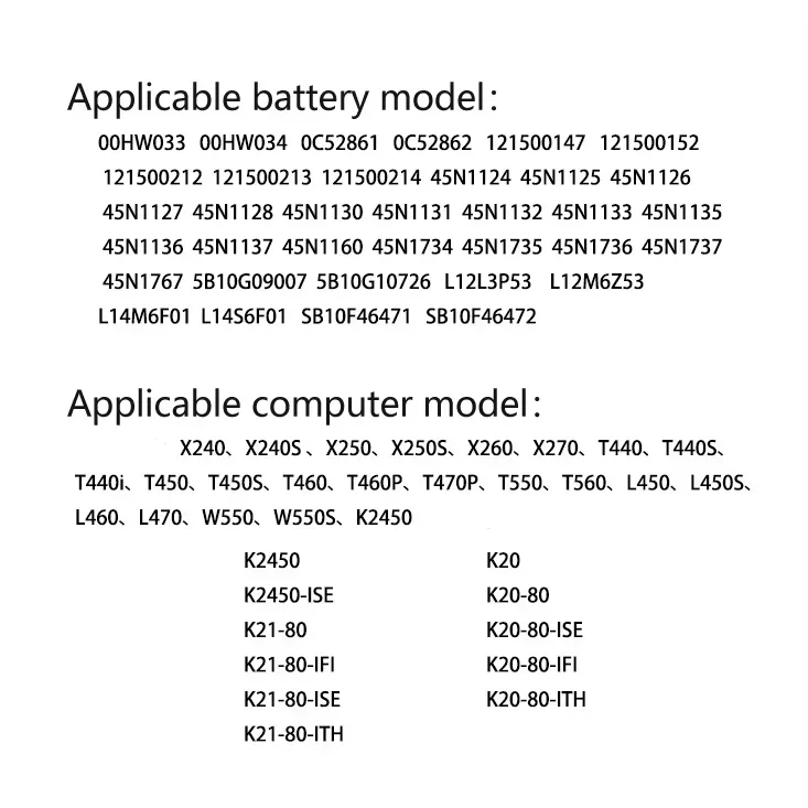 NEW Replacement Battery For Lenovo Thinkpad X240 X250 X260 X270 T440 T450S T460 K2450 L470 L460 T440S 45N1136 K20/K21-80