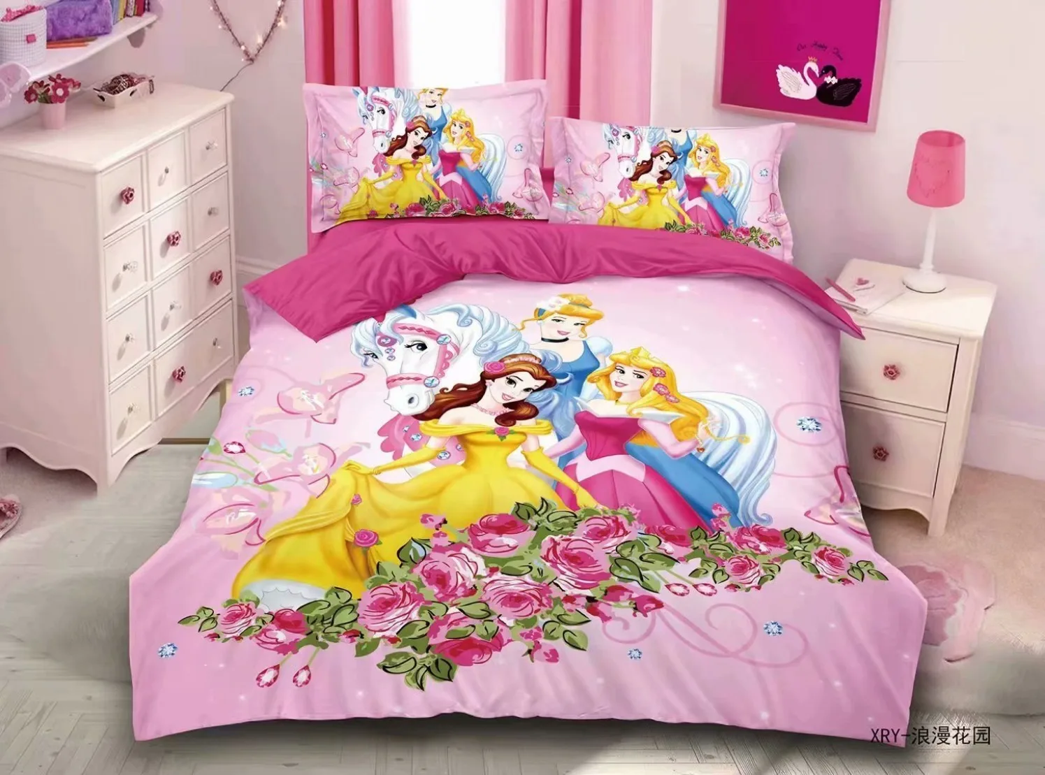 Juego de ropa de cama de princesa Disney, funda nórdica de Frozen, Blancanieves, bonito patrón de princesa, juego de dormitorio para niñas