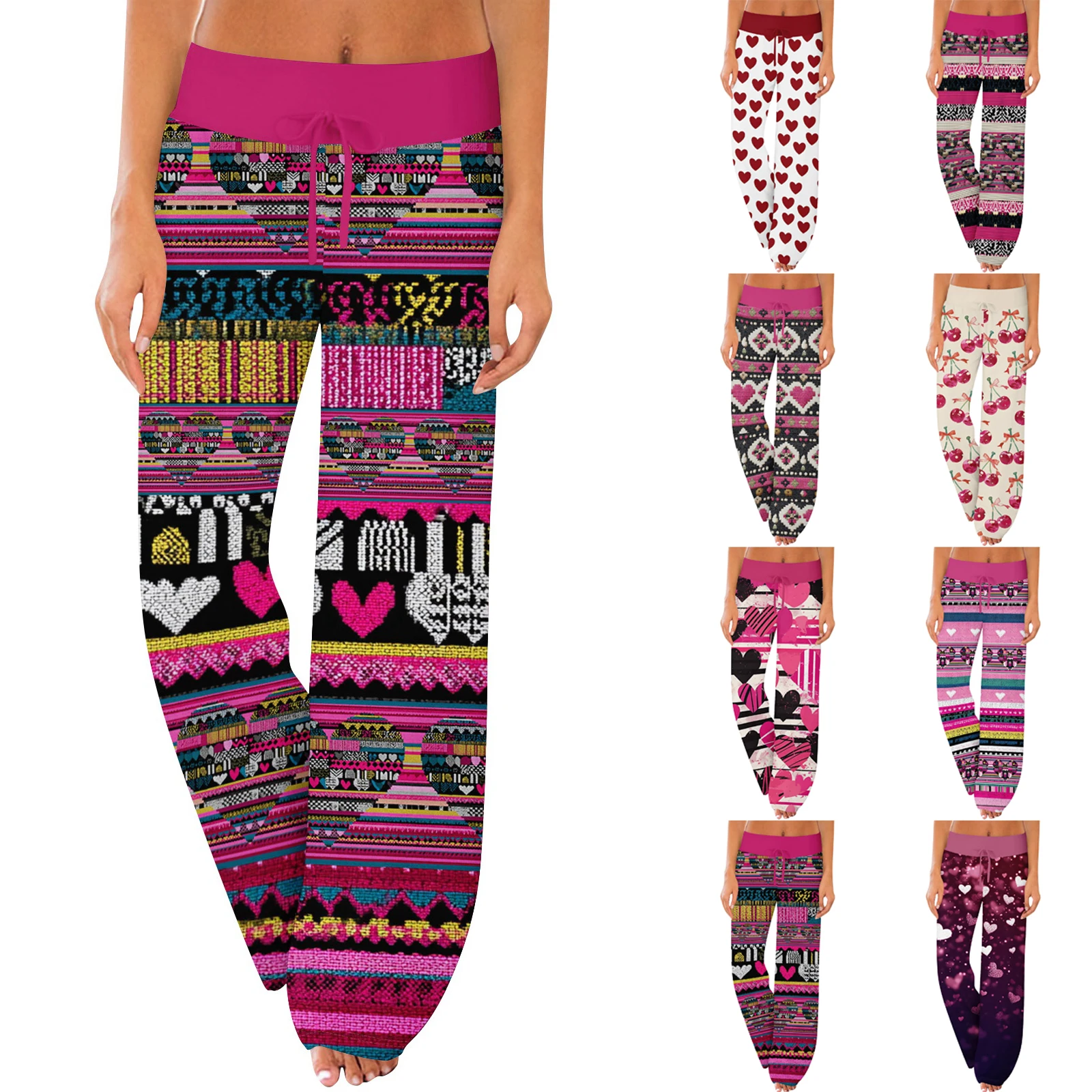 

Women's Loose Pajama Pants Valentine's Day Print Casual Trousers Drawstring Wide-Leg Pants Comfortable Loungewear Sleep Bottoms