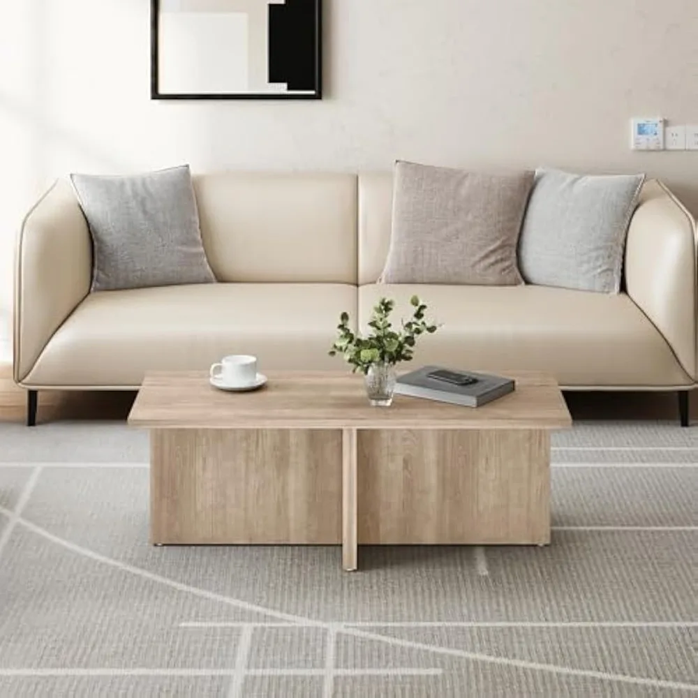 Mesa de centro moderna de 47 polegadas - Mesa central retangular minimalista escandinava para sala de estar