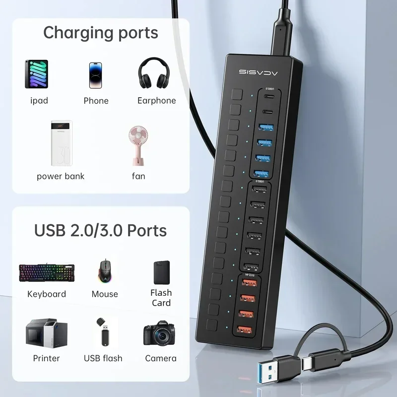 Imagem -04 - Usb-c Splitter 16 Puertos Usb Extender para Teclado Mouse Impresora tipo c Hub para Macbook Pro