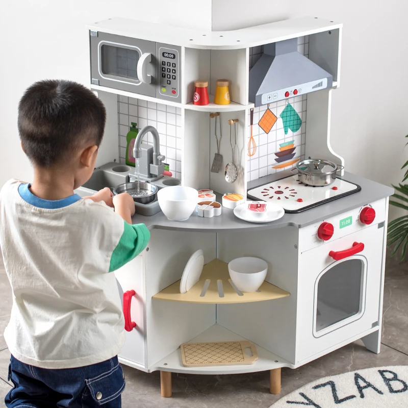 Corner Kitchen Toys Kids Corner Wooden Kitchen Playset Pretend Cooking Toy Cookware Accessories