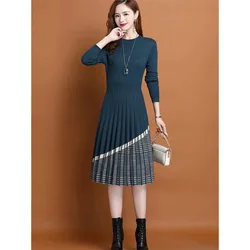 Color Matching Sweater Dress Women's Autumn Winter 2026New Slim Round Neck Knitwear Fashion Bottoming Shirt Vestidos Ladies Tide