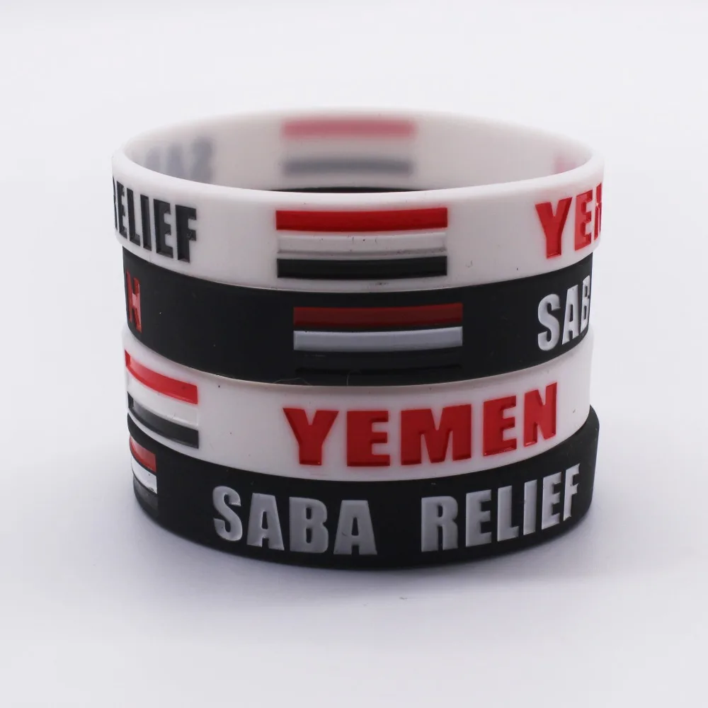 1 PC Yemen Flag Logo Saba-Relief Silicone Rubber Wristband Black and White Flag Pattern Silicone Bracelet Jewelry Gift