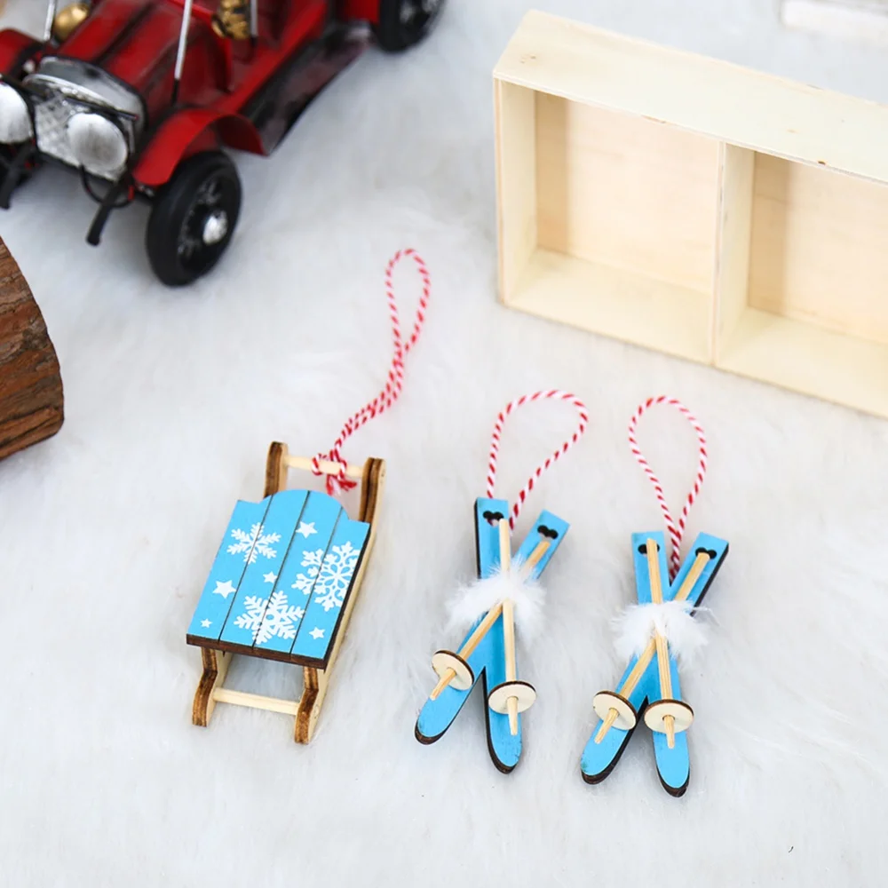 Christmas Wooden Sled Pendants Wood Craft Christmas Tree Decorations Christmas Gifts Kid Toys Navidad New Year