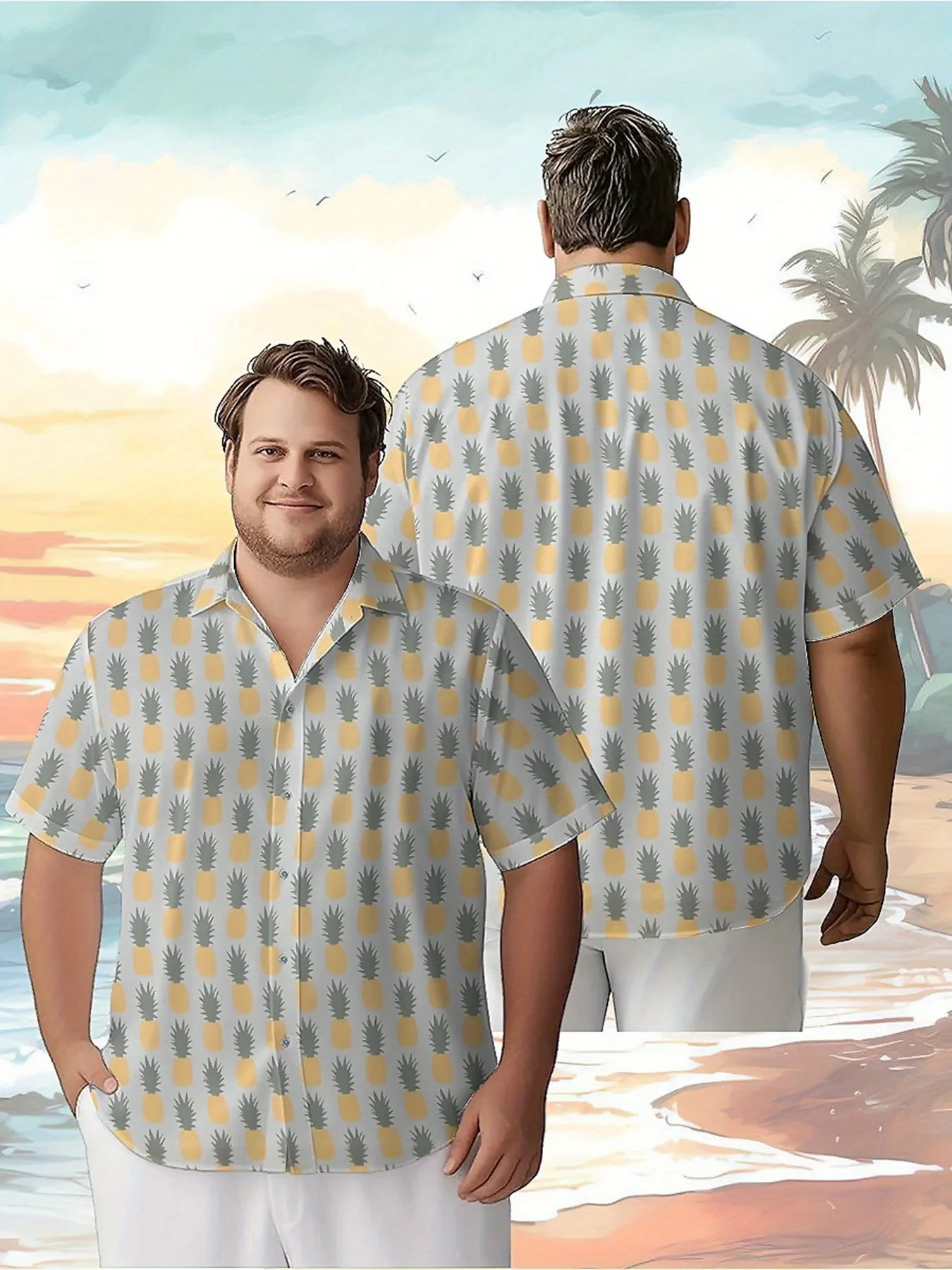 

Men's Plus Size Hawaiian Shirts Pineapple Pattern,Unisex Baggy Aloha Shirts,summer Alternative Clothing