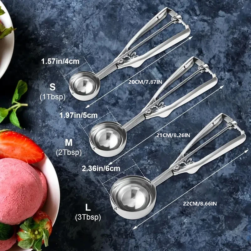 Cookie Scoop with Trigger for Kitchen Family Ice Cream Cookie Cupcake Muffin Meatbal Stainless Steel Ice Cream Scooper