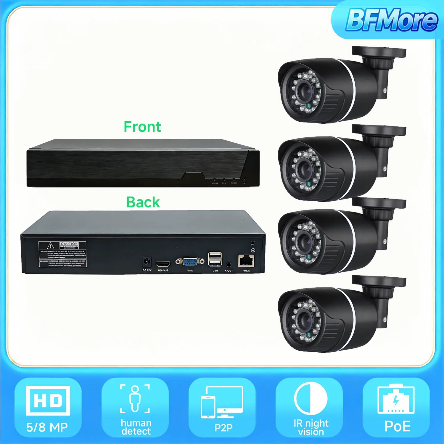 

BFMore 8CH POE Video Surveillance Kit 4K 8MP 5MP Super HD Outdoor IR 940nm Night Vision CCTV Security CCTV System
