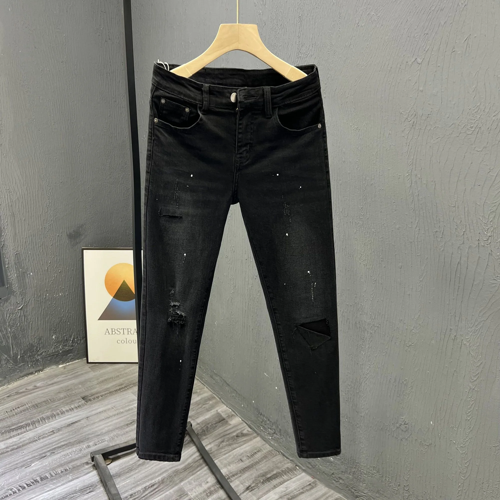 

Spring and Autumn New Fashion Trend Solid Color Straight Leg Stretch Denim Jeans Men's Casual Fashion Sports High Quality Jeans