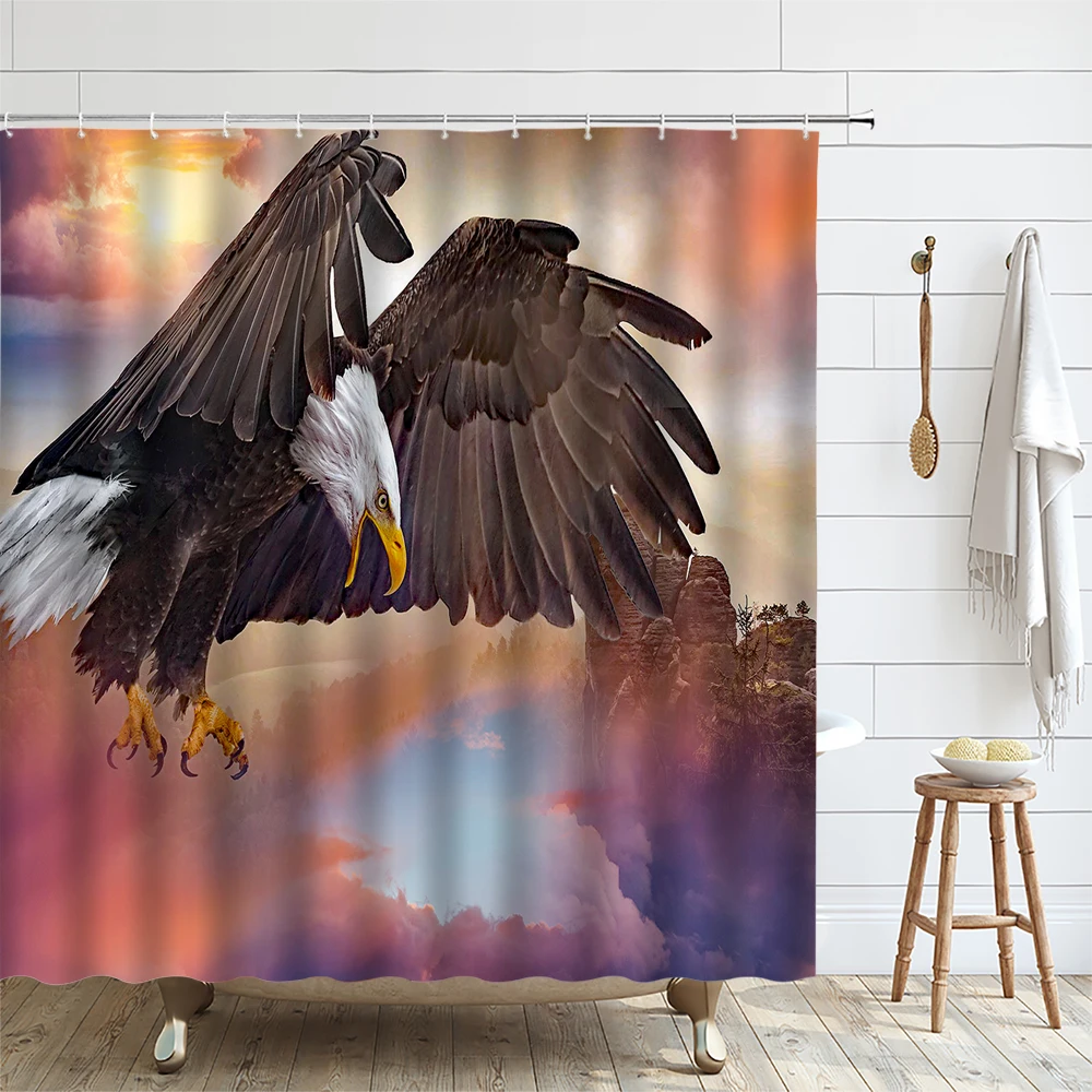 American Bald Eagle Shower Curtain Bird Animal Natural Landscape Tree Branch Bathroom Decor Waterproof Curtains Washable Fabric