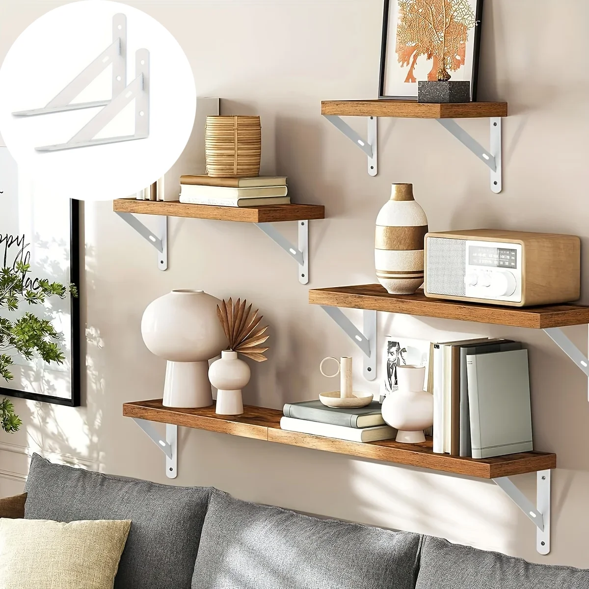 5.91x 3.74 inch 2 Pcs Heavy Duty Shelf Brackets , Floating Shelves White Triangle Shelf Brackets, 90 Degree Angle Wall Mounted