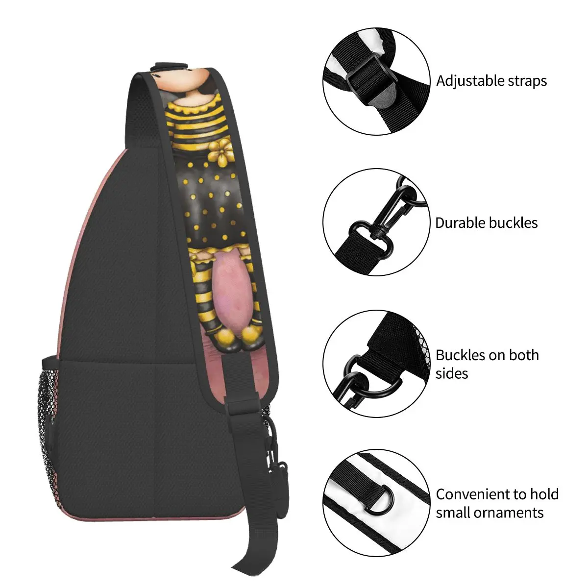 Santoro Gorjuss-bandolera de pecho para muñeca, mochila de hombro para senderismo al aire libre, mochilas de día artísticas de dibujos animados