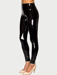 New Women Black Pencil Pants Shiny Leather PU Sexy Leggings Elastic High Waist Slim Skinny Trousers Stretchy Fashion Casual