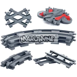 Marumine 8PCS Block Train Straight Curved Track Crossover Parts Railway Switch Big Size Building Bricks City View Accessories