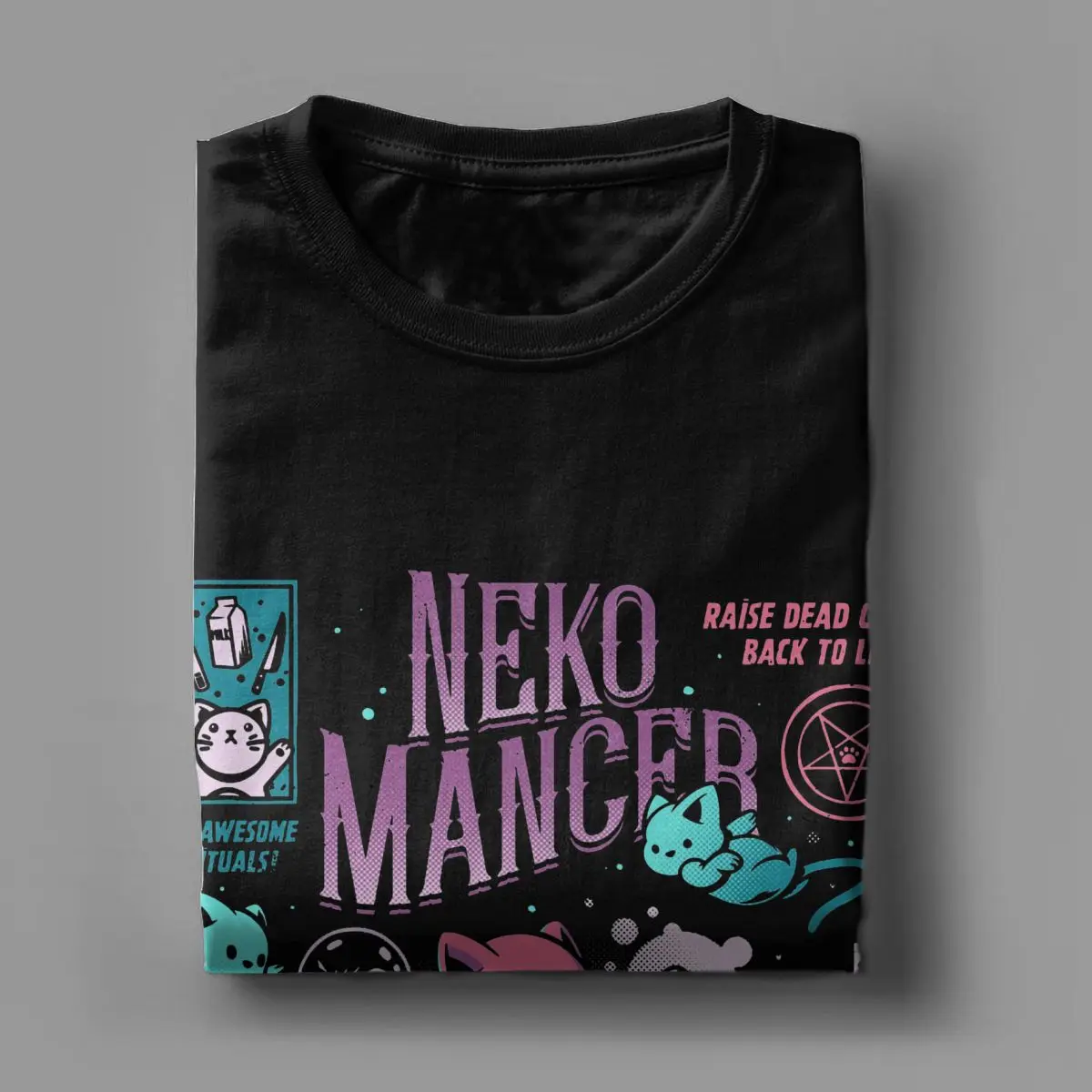 Neko Mancer Vaporwave Grung Satantic Gothic Witch T-Shirts Men Women Cotton Tees Round Collar Short Sleeve T Shirts Unique Tops