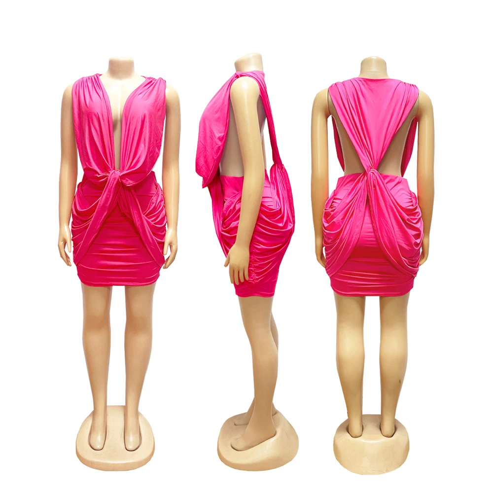 Neue Modische Sommerkleidung Boutique Damen Sexy Streetwear Tiefer V-Ausschnitt Ärmelloses Minikleid Elegantes Cut-Out Minikleid – Detail 10