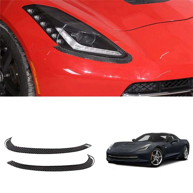 Car Carbon Fiber Headlights Eyebrows Eyelids Cover Eyelash Head Light Lamp Stickers for Chevrolet Corvette C7