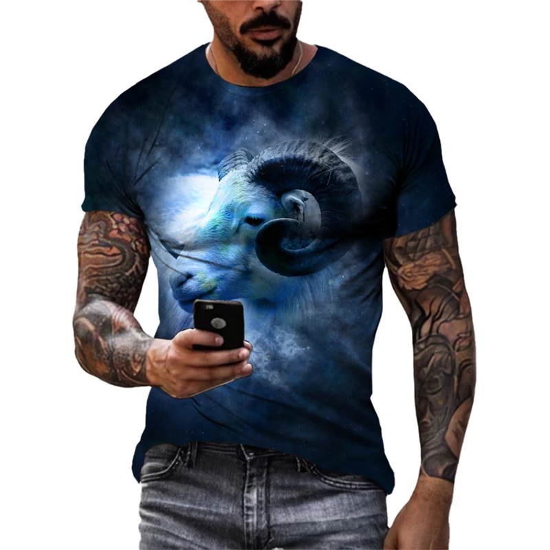 New Constellation Fun Personalized 3D Printing T-shirt Men's Fashion Casual Round Neck Short Sleeve Top