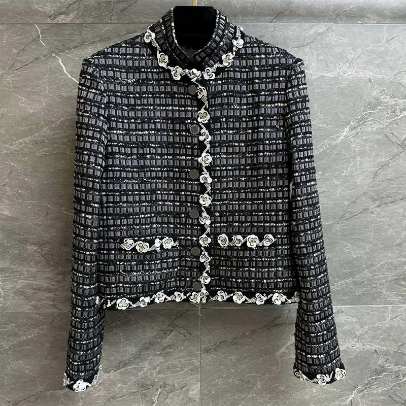 

High quality tweed color-blocked beaded sequin women's luxury coat, spring-autumn new style, front-opening top 251107107