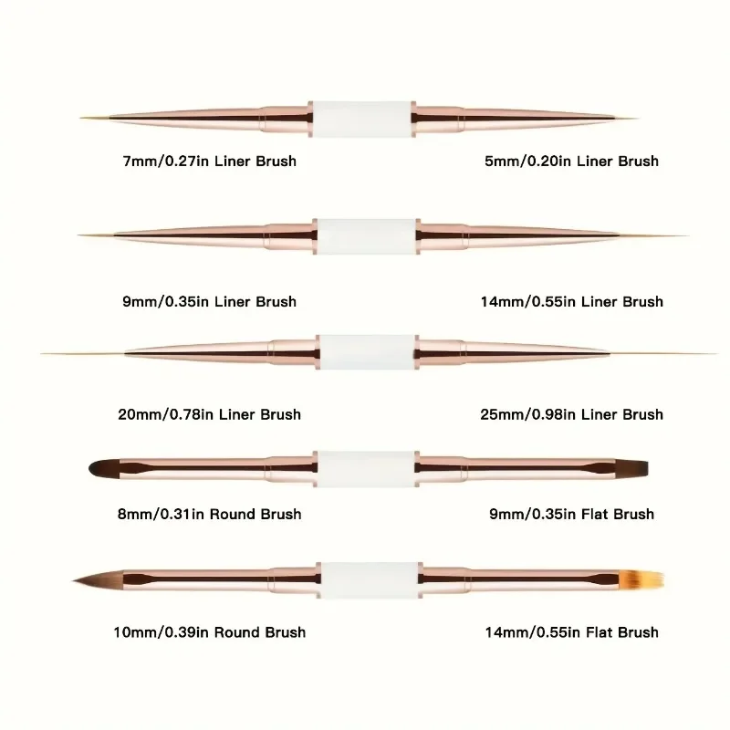 Pennelli per nail art a doppia estremità da 5 pezzi Pennelli per nail art a doppia estremità per linee lunghe, strumenti professionali per unghie
