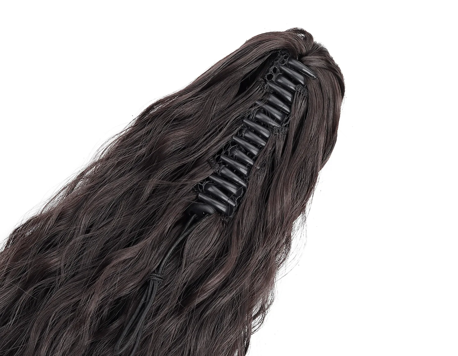 24 Inch Long Wavy Claw Clip Ponytail Synthetic Extension 150g Full Voluminous Textured High Style Natural Black Easy Quick Wear