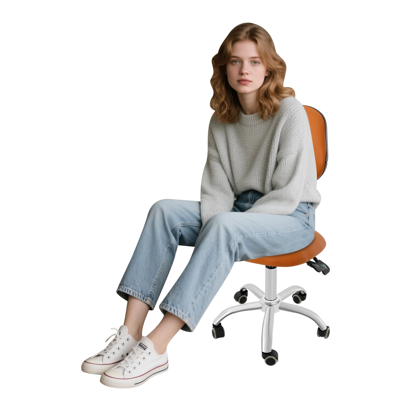 5 Colors Adjustable Saddle Chair Stool, Ergonomic Rolling Stool Chair with Backrest, Rolling Swivel Chair for Beauty Salon