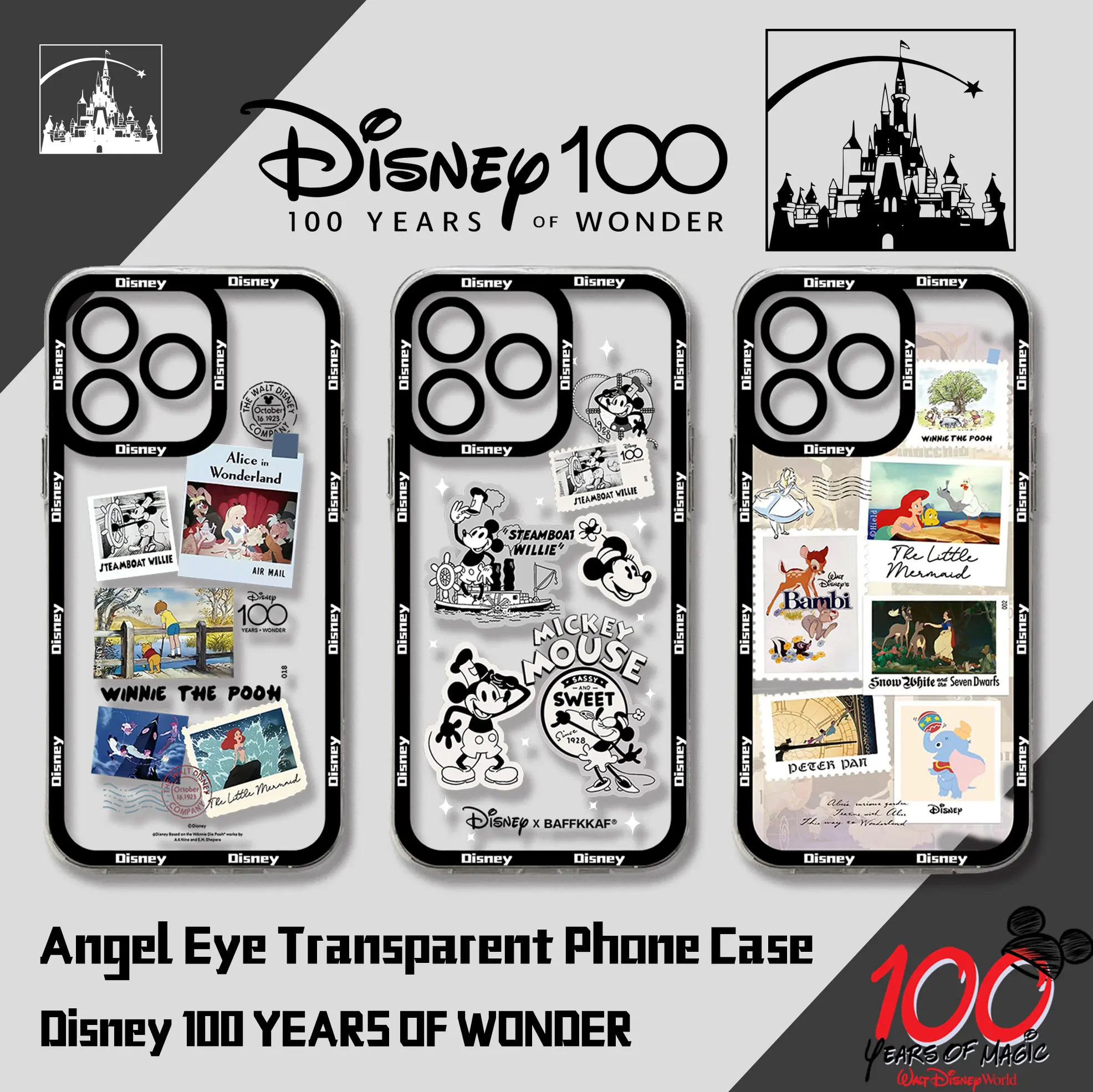 d-Disneys 100th Anniversary Stamp Phone Case For Xiaomi Redmi Note 13C 12C 11 10C 10s 9s 9A 9T 9C 8 7 Pro Max 4G 5G Transparent