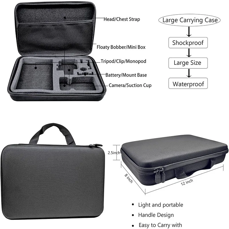 Accessories Kit for Gopro Hero13 12 11 10 9 Black Carrying Bag Waterproof Housing Case Tripod Set for Go Pro Hero12 Hero11 10 9