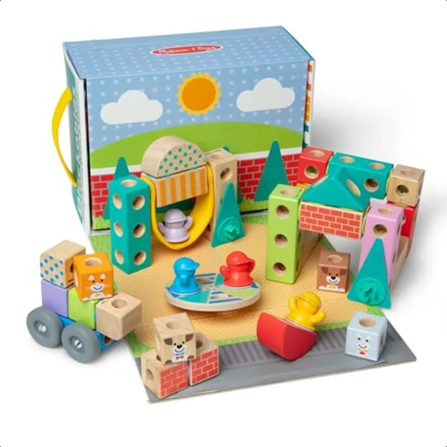 

Melissa Doug Blockables Town Snap and Play Mix and Match Съемные деревянные строительные блоки Игровой набор игрушек для мальчиков дошкольного возраста и
