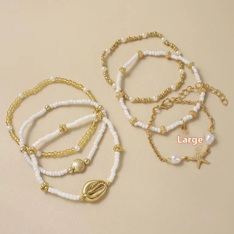 6PCS Bohemian Shell Starfish Bead Bracelet Set For Women Fashion Summer Beach Multilayer Stacked Pearl Bracelets Party Jewelry